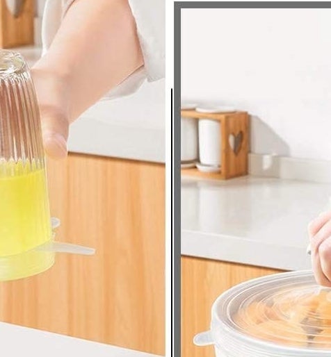 a person using the lid which is securely holding a jug of liquid that is turned upside down