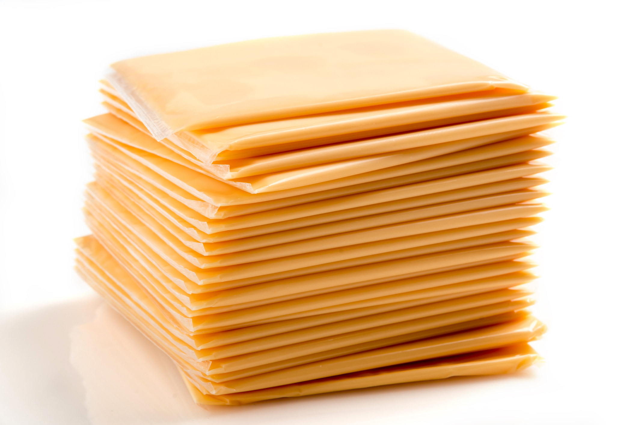 Sliced, packaged American cheese.