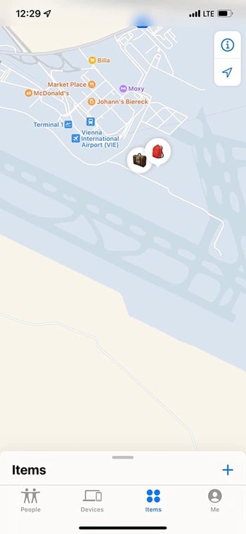 Screengrab of location of Apple AirTag on the Find My app on phone