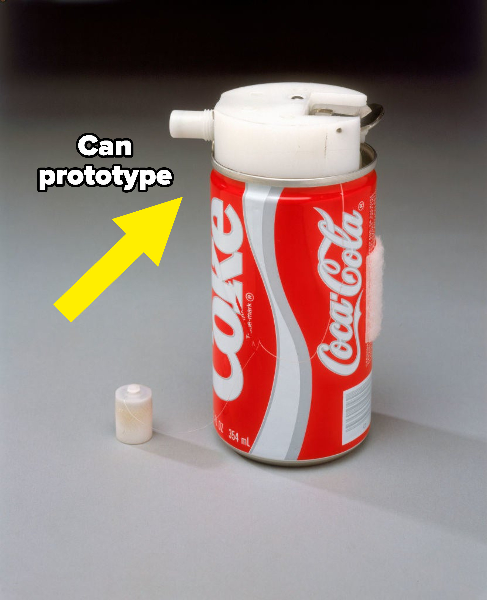 The Coca-Cola can prototype with a piece attached to the top