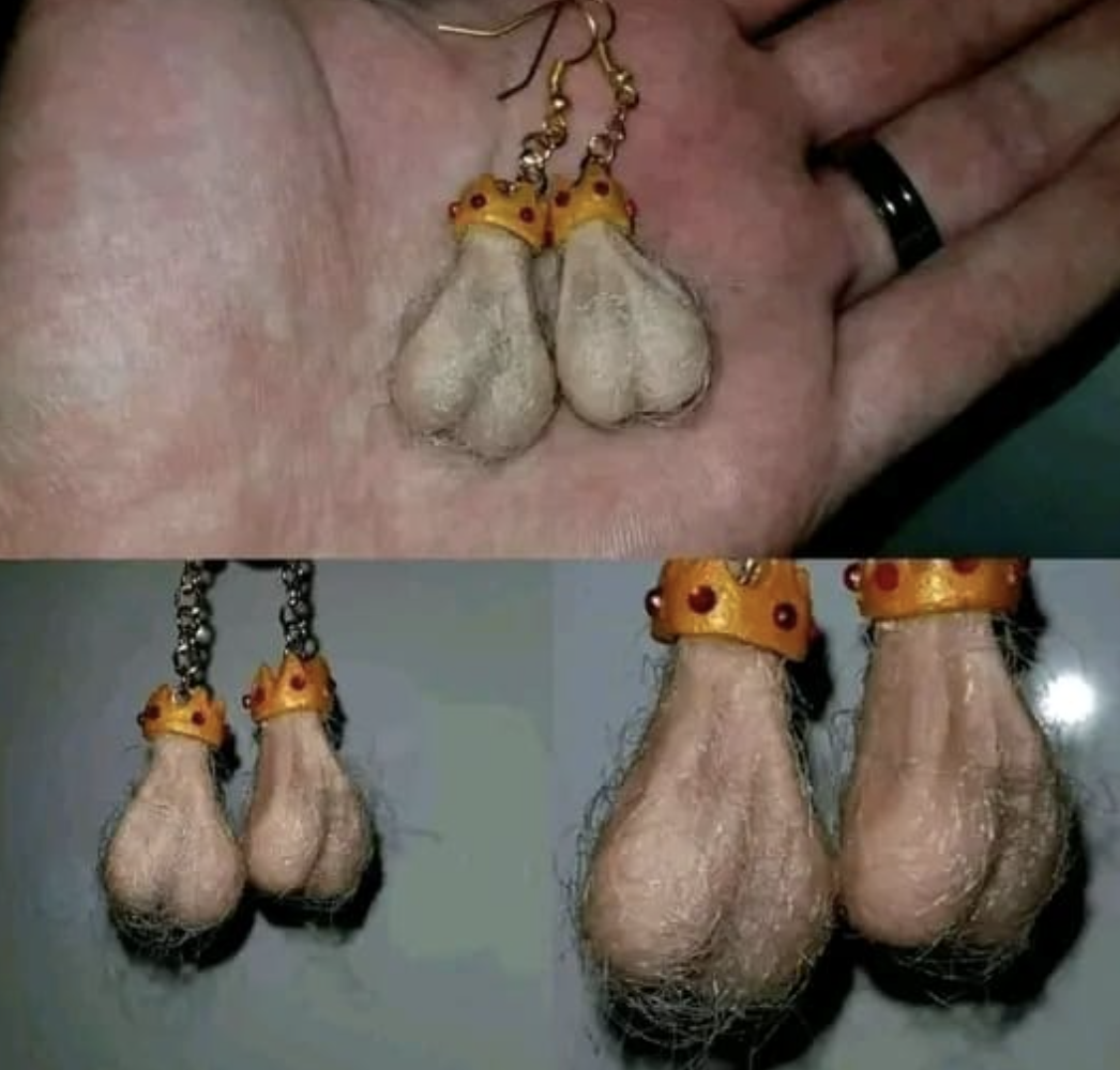testicle earrings with hair