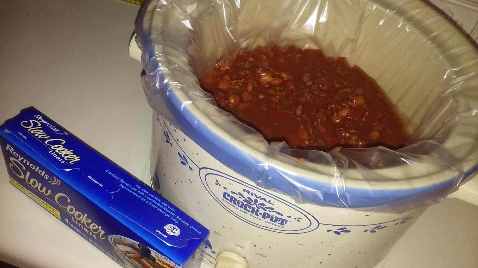 Reviewer image of liner inside crockpot with food in it
