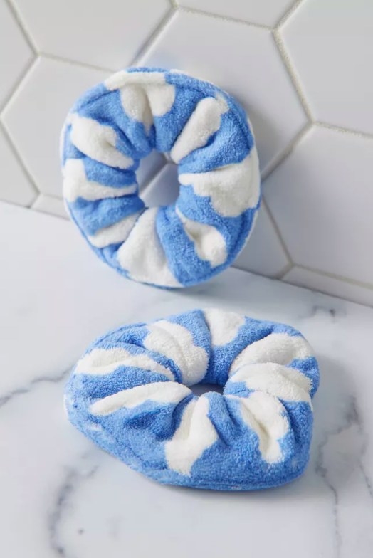 Two blue and white scrunchies