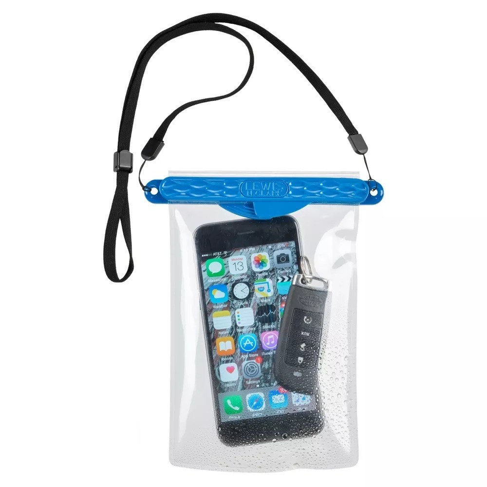 The pouch with a smart phone and keys inside