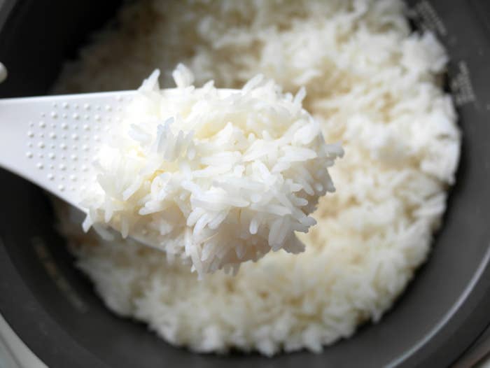 rice being made in a rice cooker