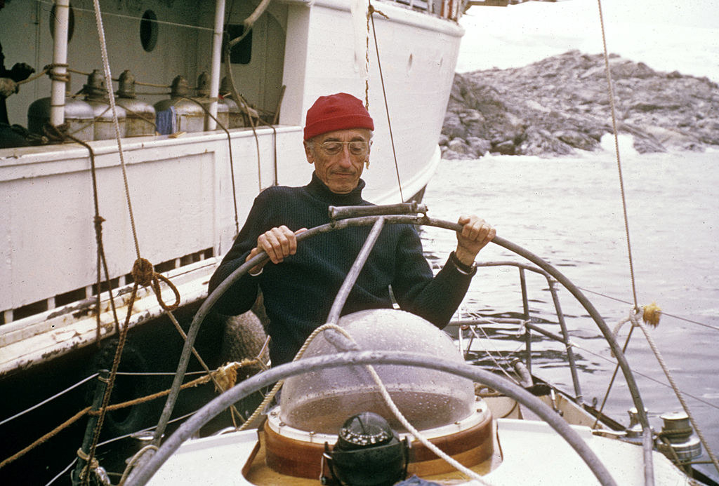 Jacques Cousteau in a boat
