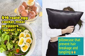 egg cooker and satin pillowcase 