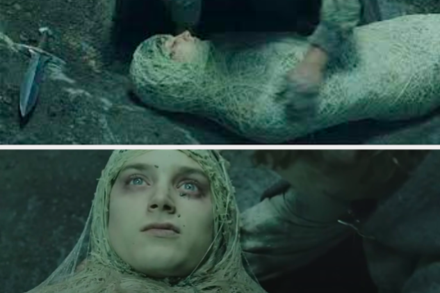 A man&#x27;s eyes are opened and closed in the same scene