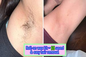split image of reviewer's armpit before and after waxing