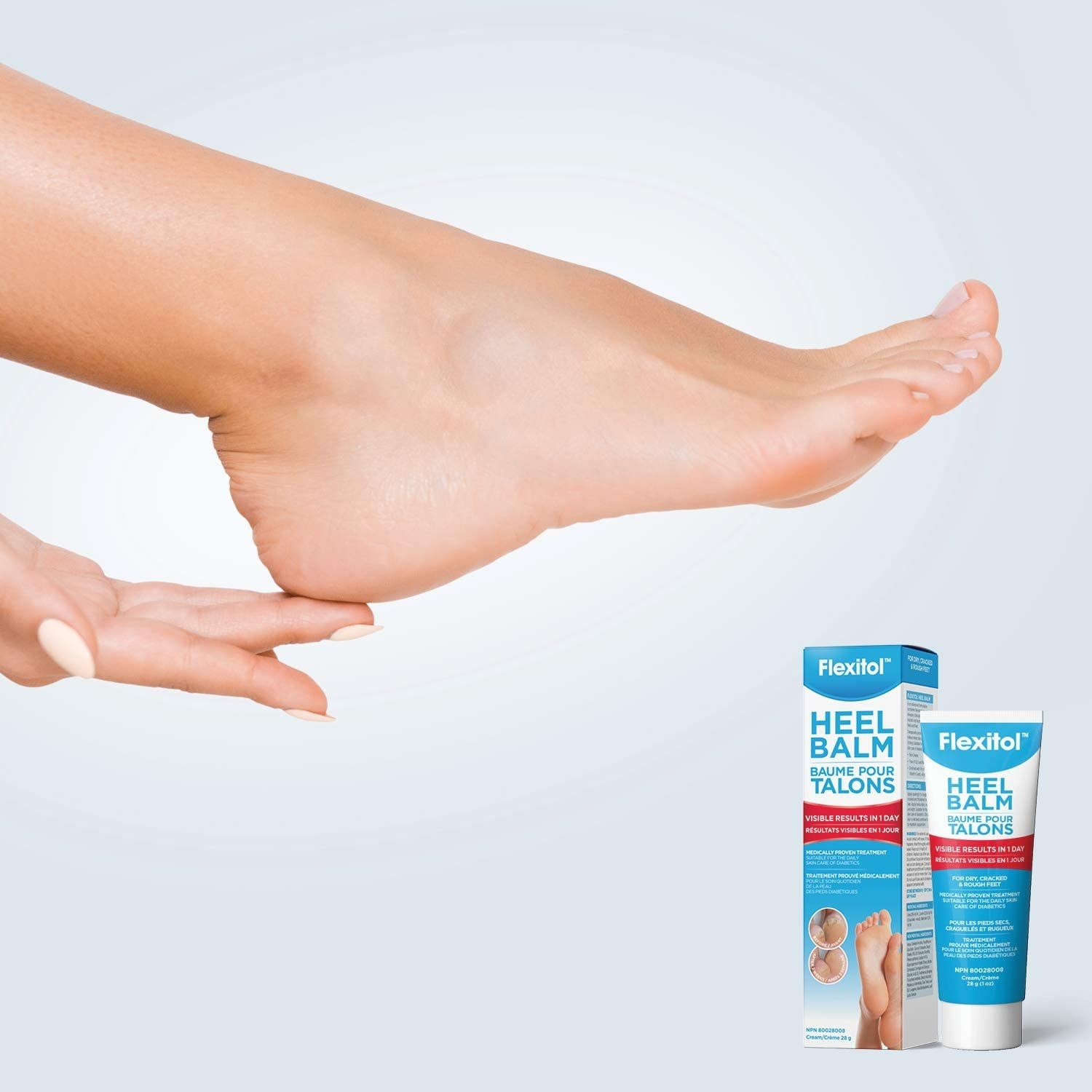 a person using the heel balm on their feet