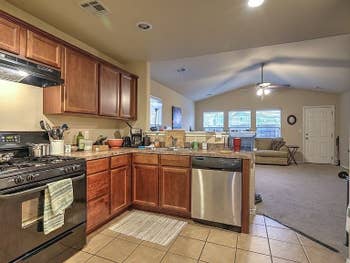 reviewer kitchen with dated cabinets