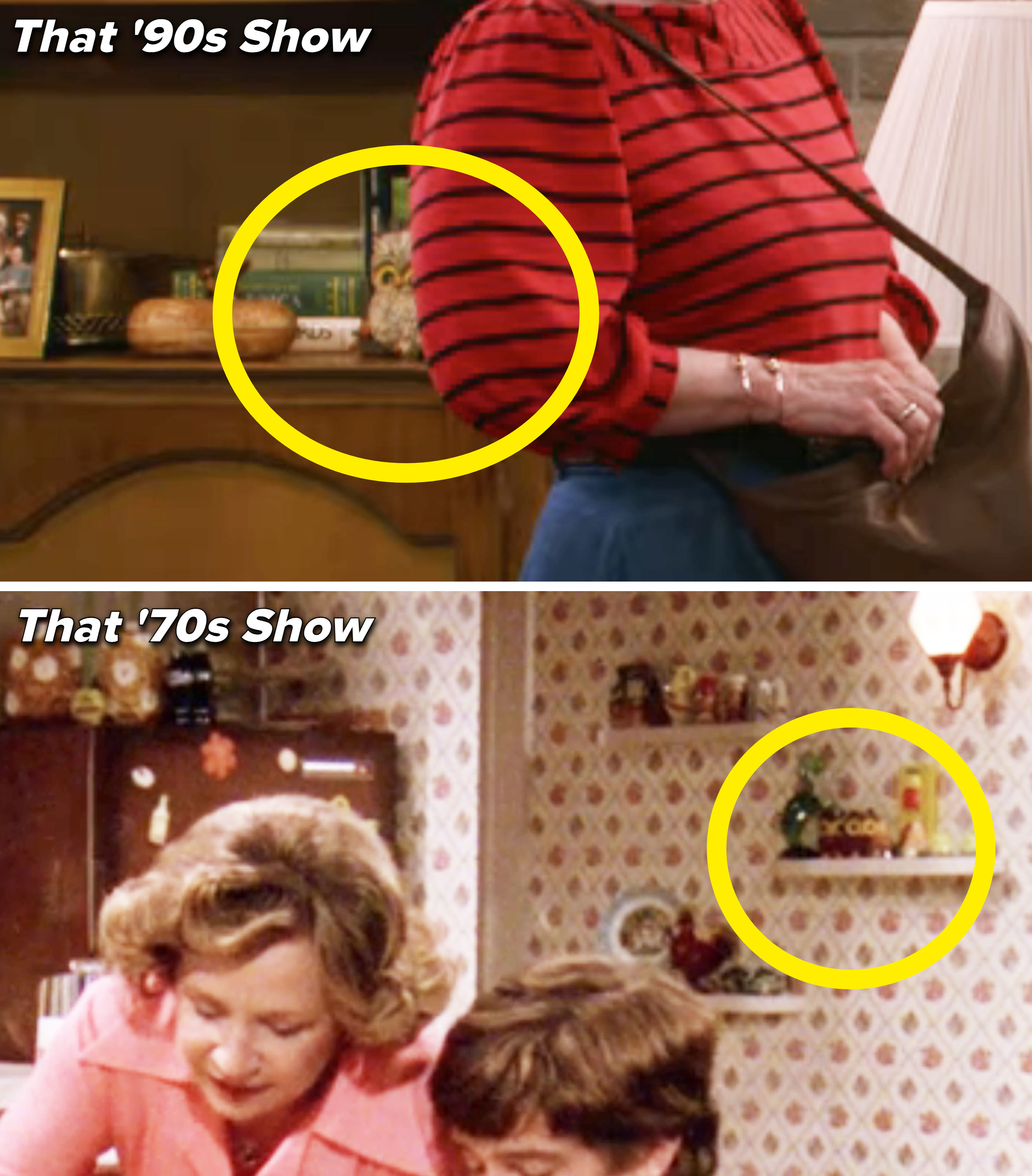 The owl on a piece of furniture in That &#x27;90s Show and on a small wall shelf in That &#x27;70s Show
