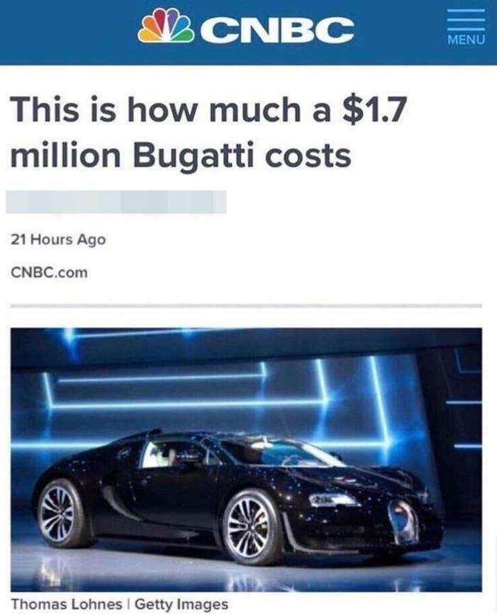 CNBC headline: &quot;This is how much a $1.7 million Bugatti costs&quot;