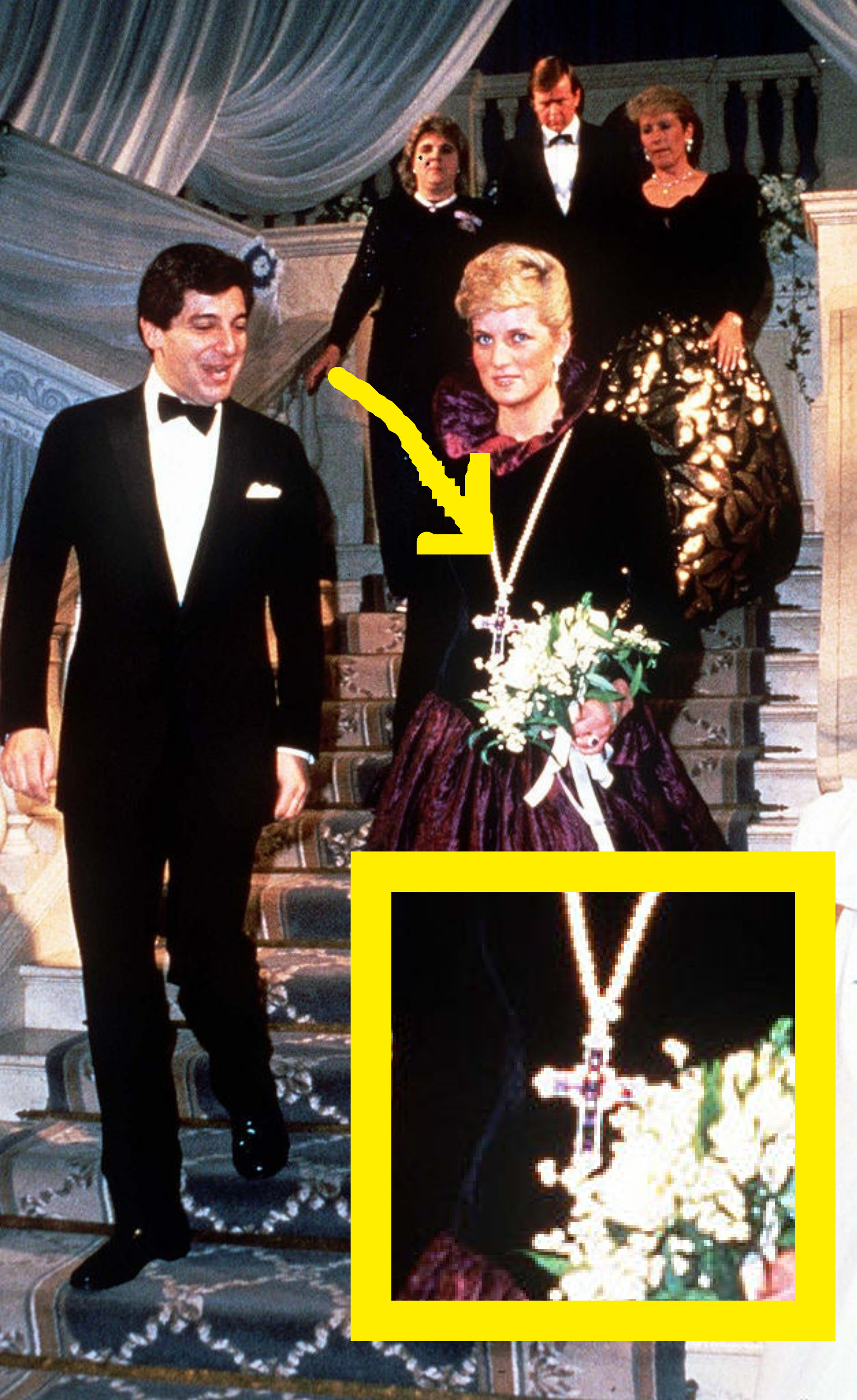Princess diana wearing the king cross necklace at an event