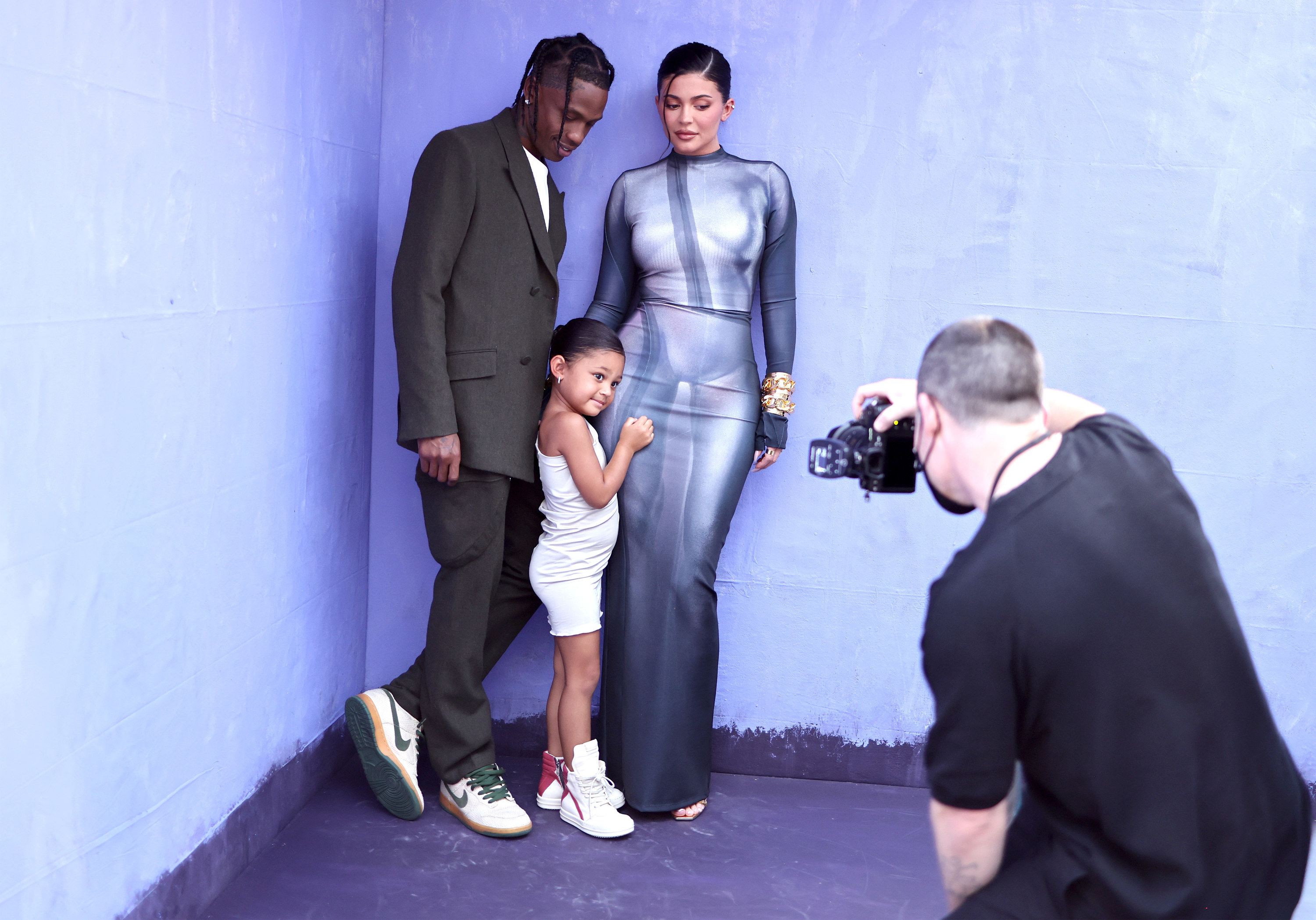 Travis Scott, Stormi Webster, and Kylie Jenner attend the 2022 Billboard Music Awards