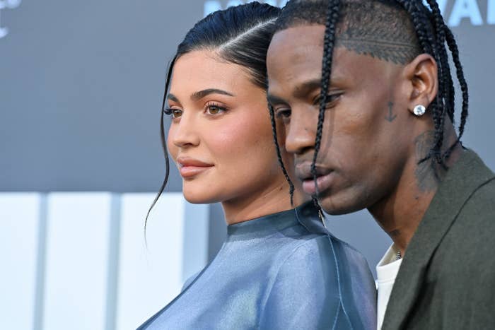 Closeup of Kylie Jenner and Travis Scott