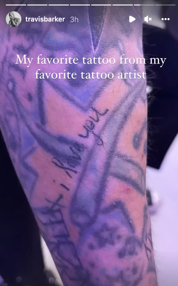 Closeup of Travis Barker&#x27;s tattoos