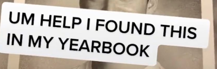 A close-up of Noah&#x27;s schoolmate&#x27;s comment that says &quot;UM HELP I FOUND THIS IN MY YEARBOOK&quot;