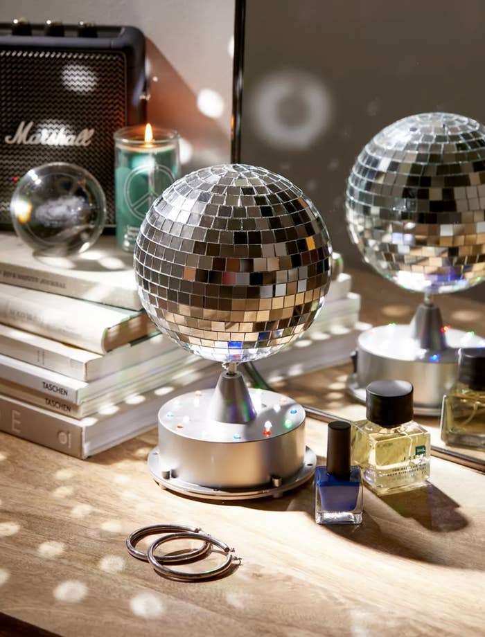 the disco ball lamp on a dresser