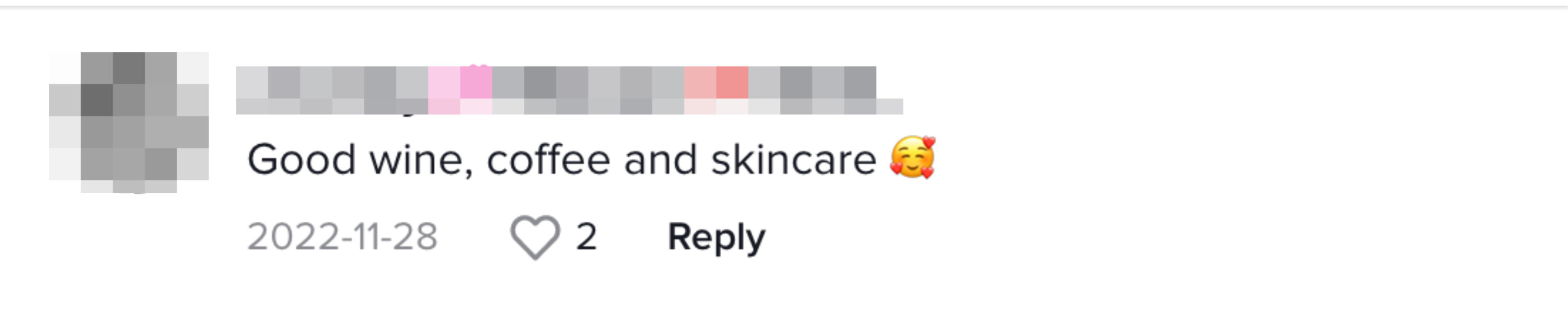 Screenshot of text, along with &quot;coffee and skincare&quot;