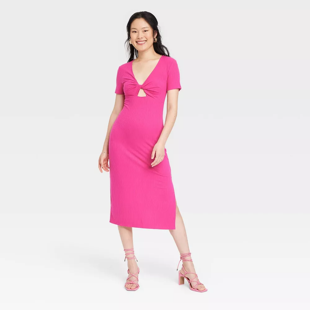 the mid-length pink dress