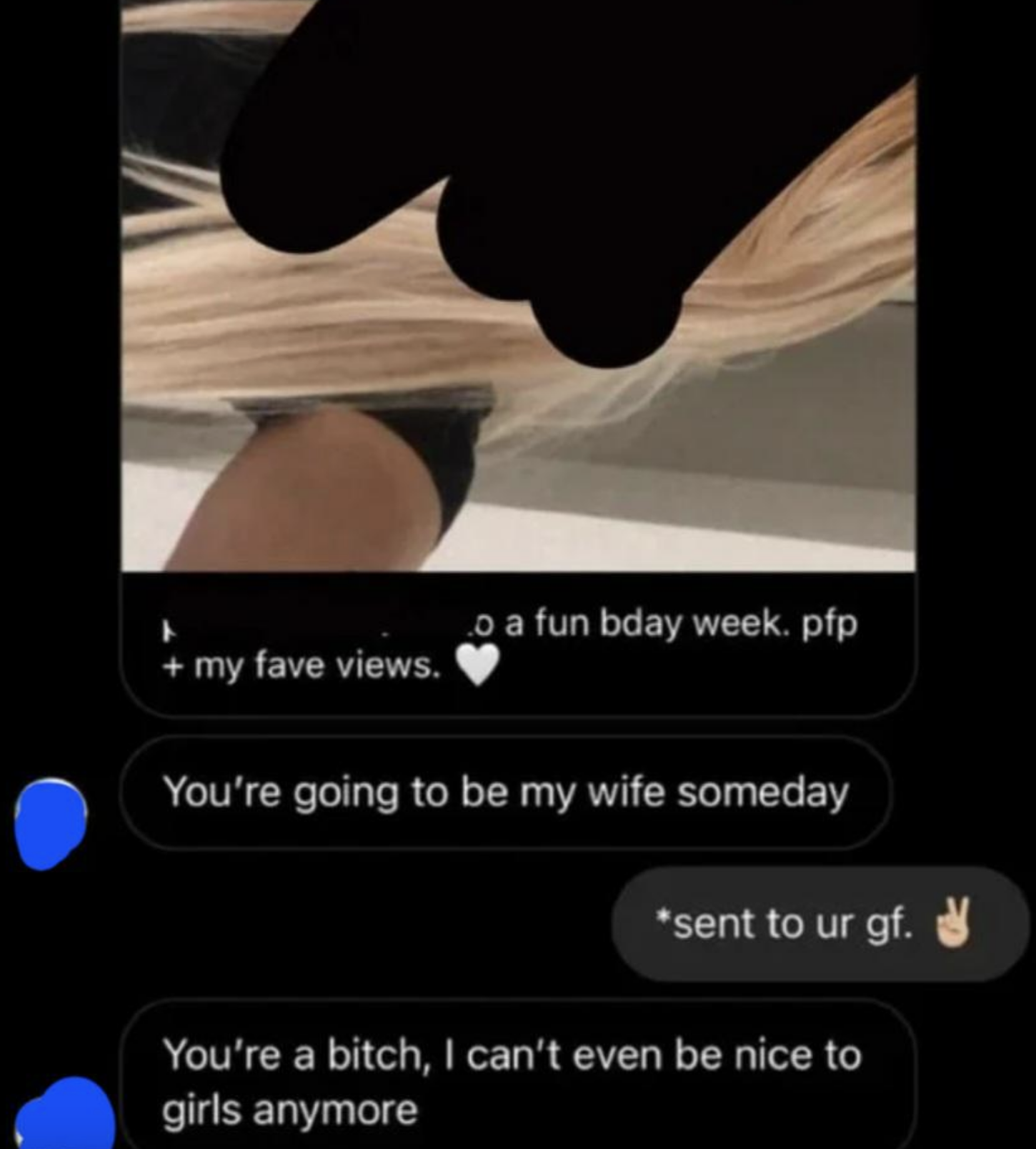 woman saying they were gonna tell his girlfriend so he responds by calling her a bitch