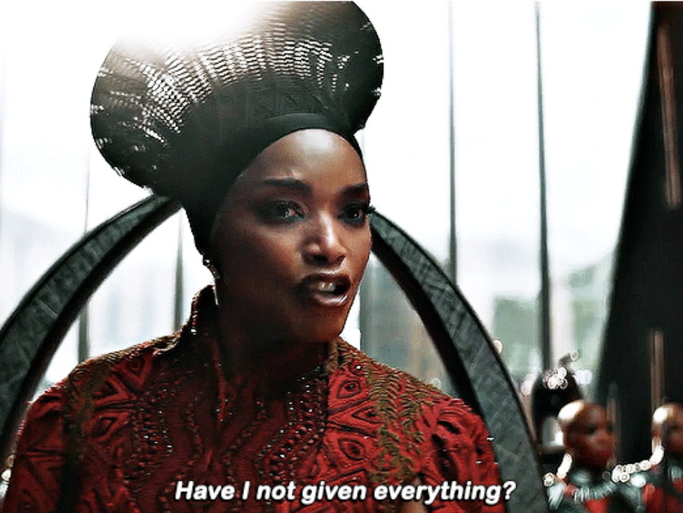 Angela Bassett saying "Have I not given everything?" as she stands in the throne room in "Black Panther: Wakanda Forever"