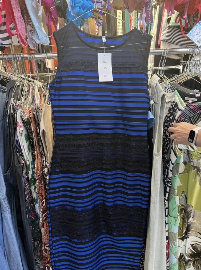 A blue and black dress