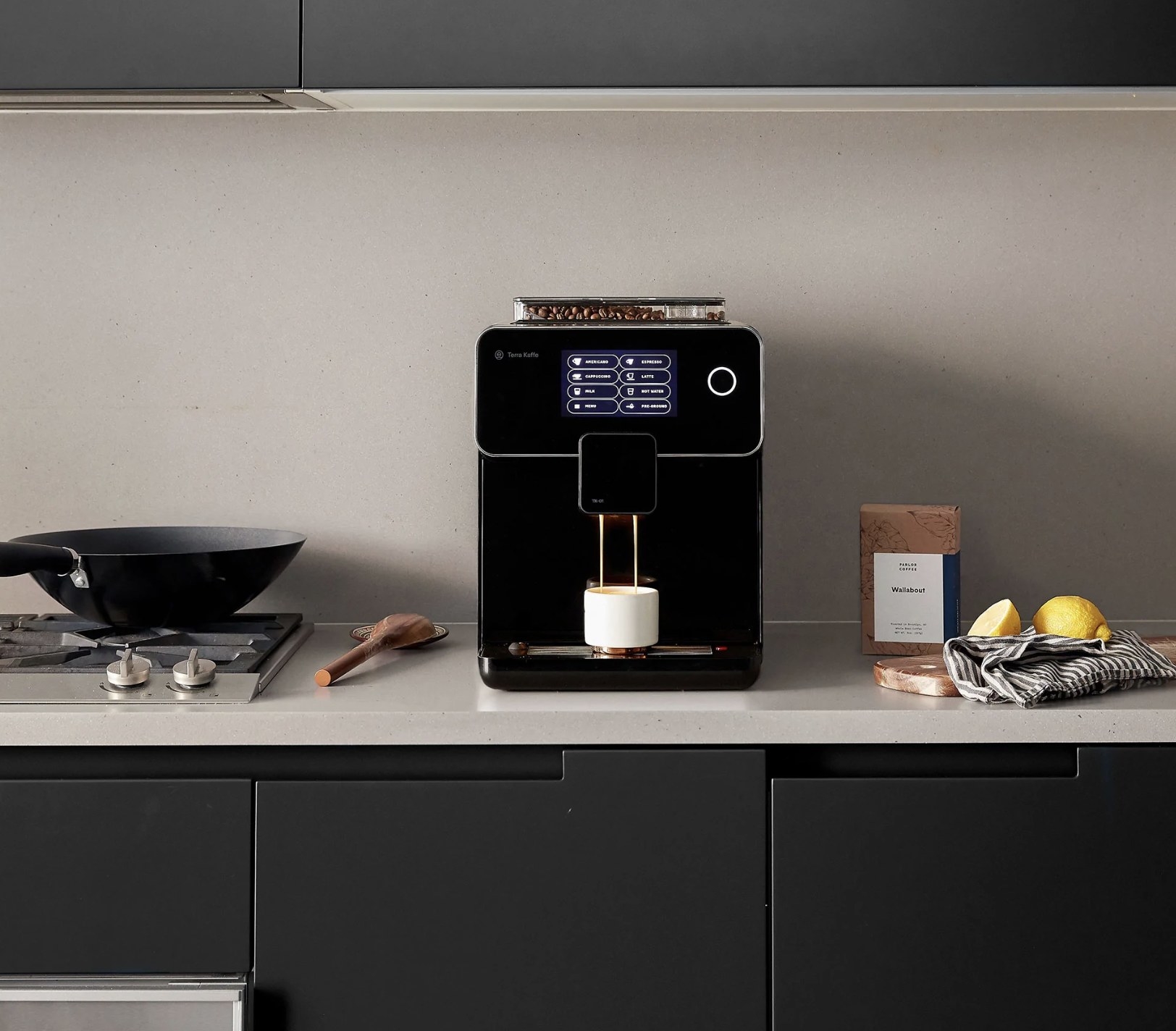 the espresso machine in black