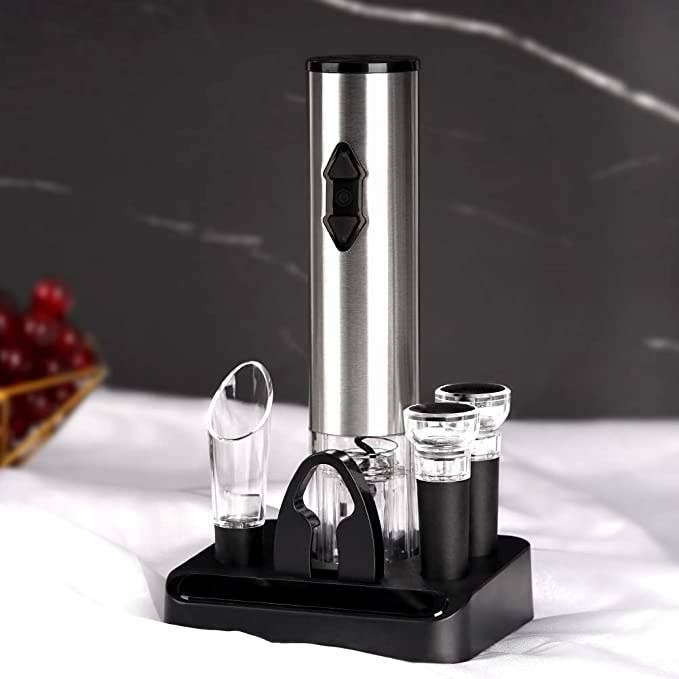A wine opener set including foil cutter, wine pourer, and vacuum pump stoppers