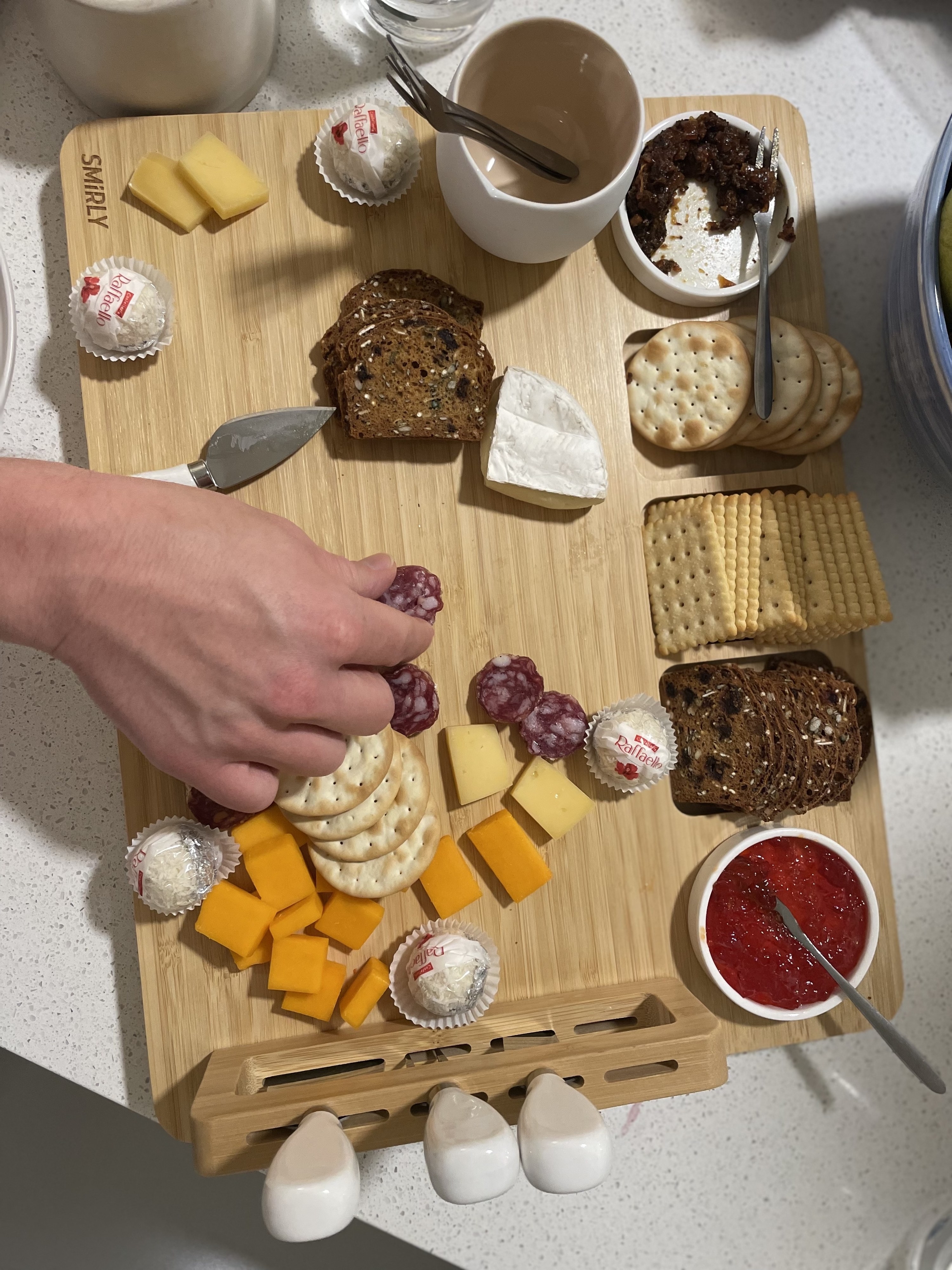 Several cheeses on the board