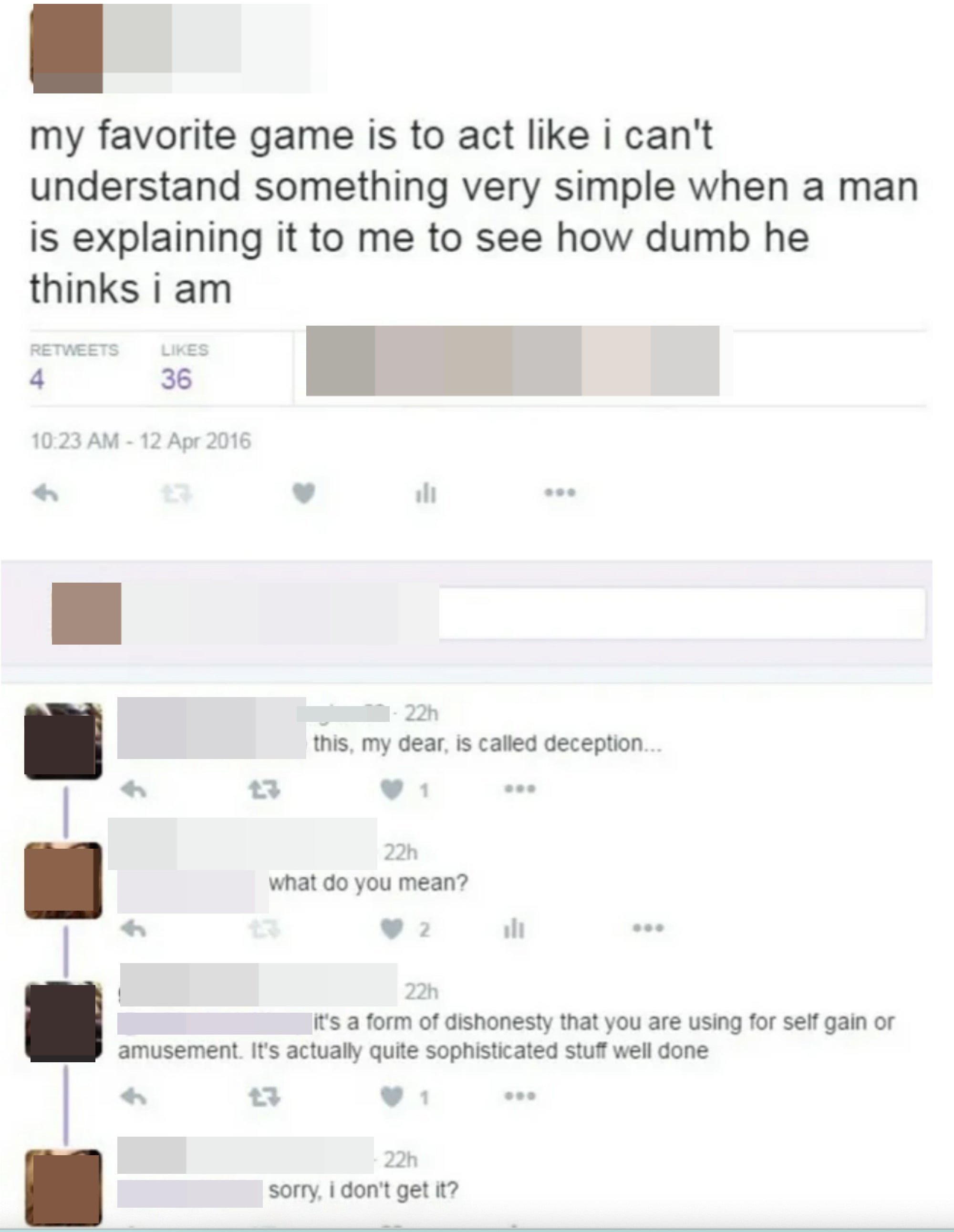 woman saying she pretends to be dumb to see how much a man thinks she really is dumb