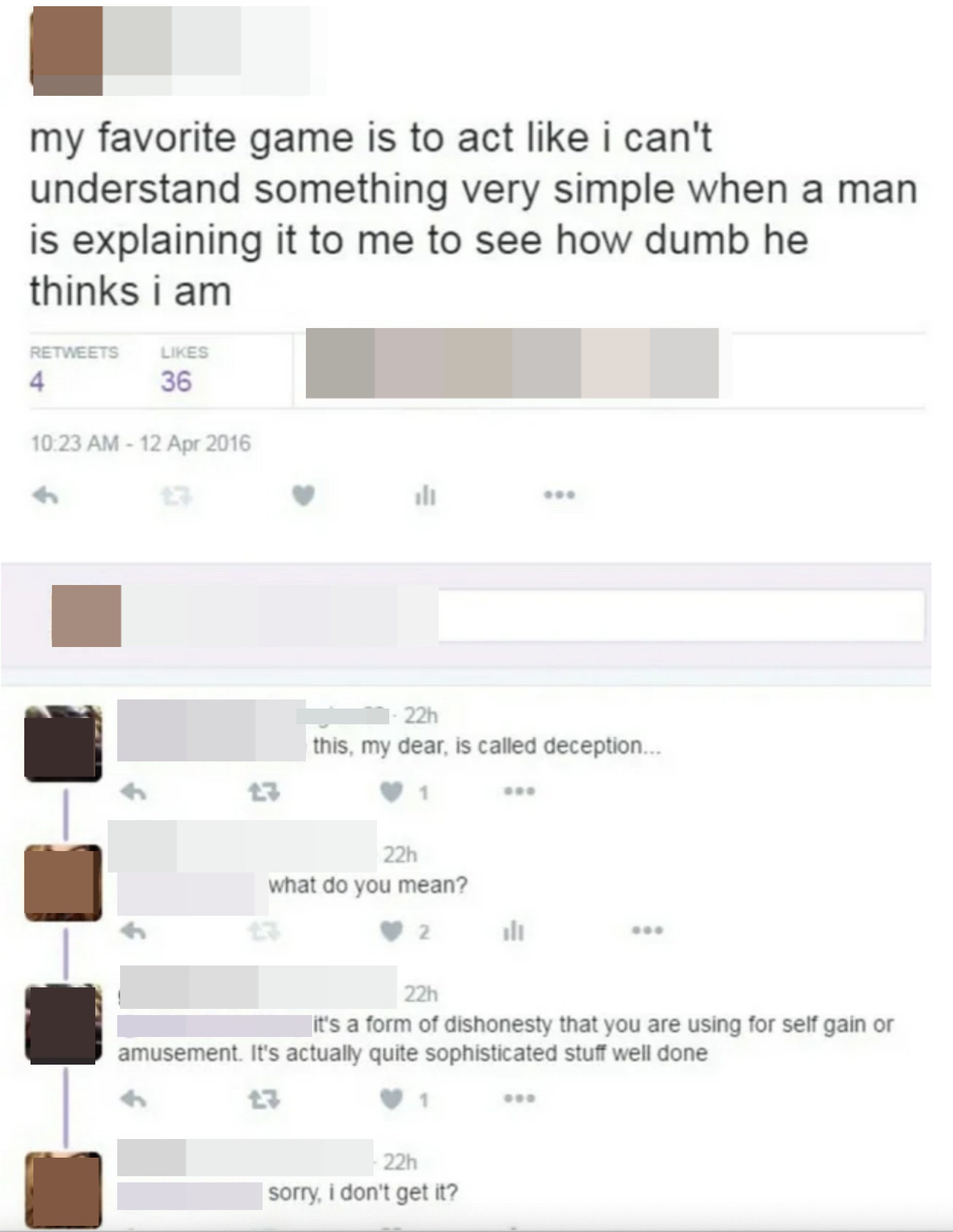 woman saying she pretends to be dumb to see how much a man thinks she really is dumb