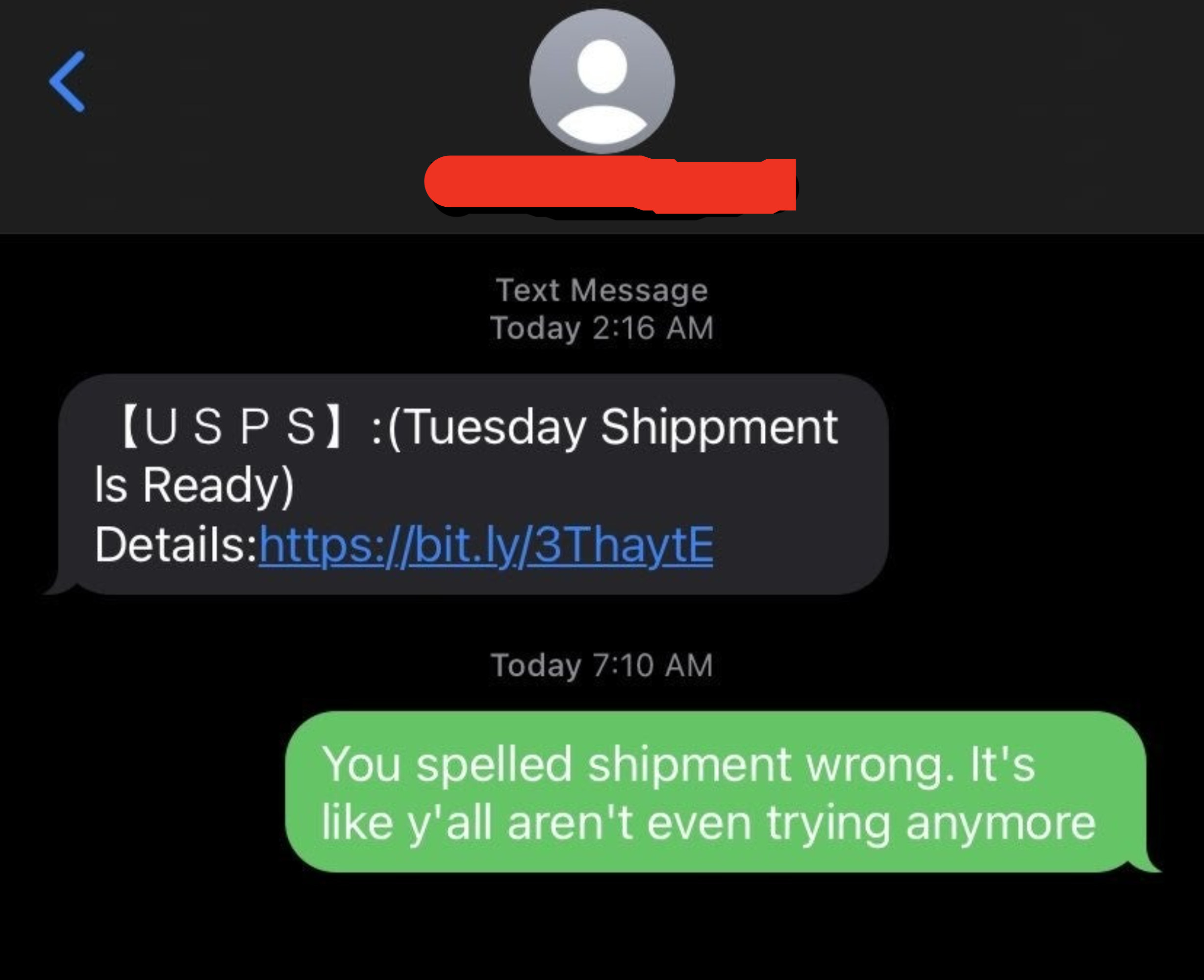 scammer spells shipment wrong and gets called out on it