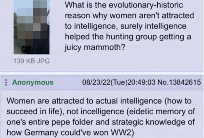 man asking why women arent attracted to intelligence and someone responds that they&#x27;re attracted to actual intelligence and not incelligence