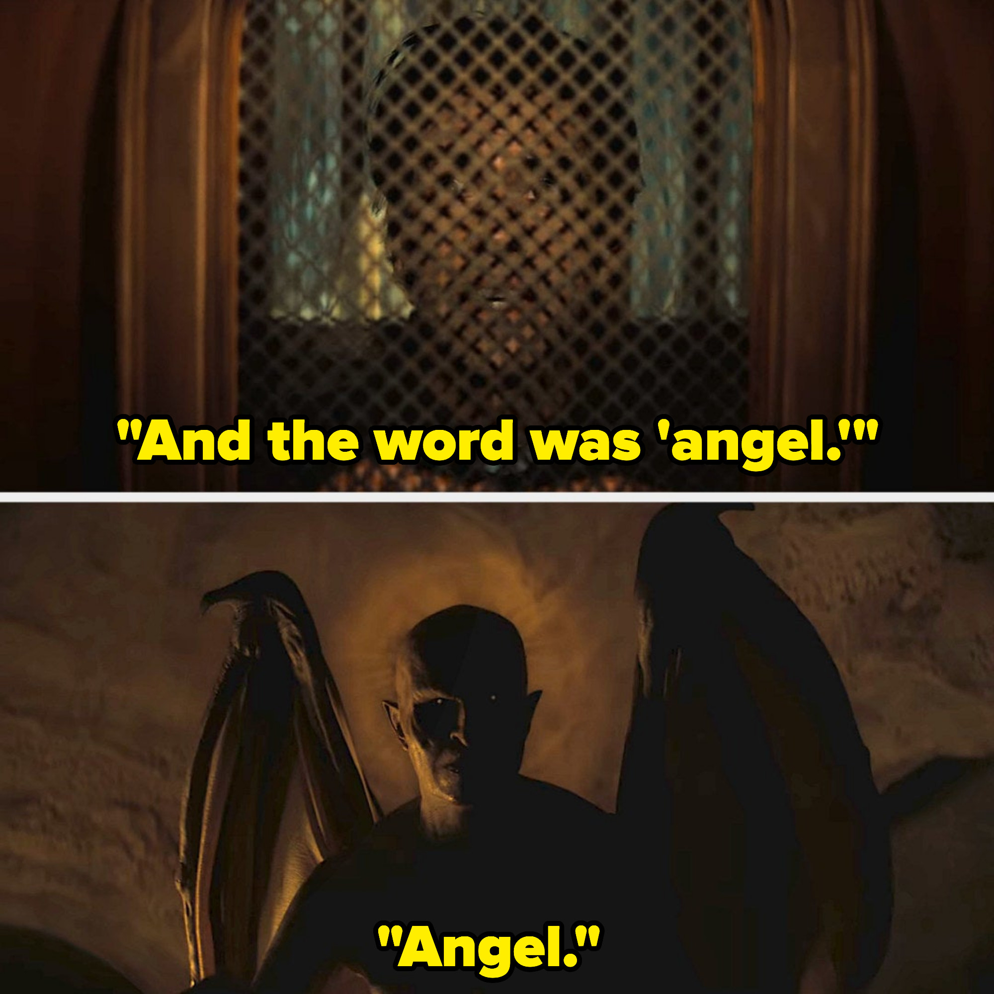 character saying, and the word was angel&quot;