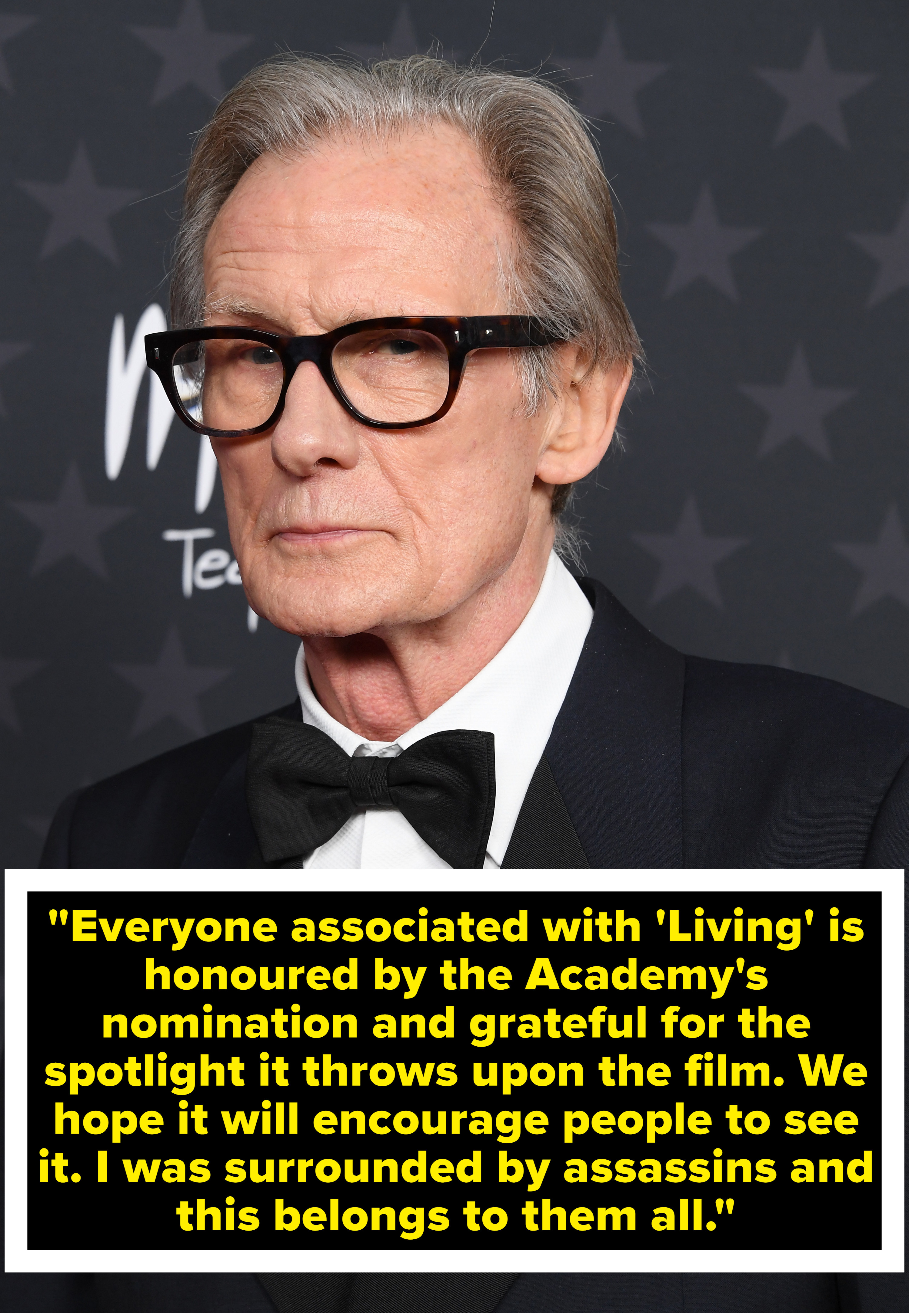 Everyone associated with &#x27;Living&#x27; is honored by the Academy&#x27;s nomination and grateful for the spotlight it throws upon the film. We hope it will encourage people to see it. I was surrounded by assassins and this belongs to them all&quot;
