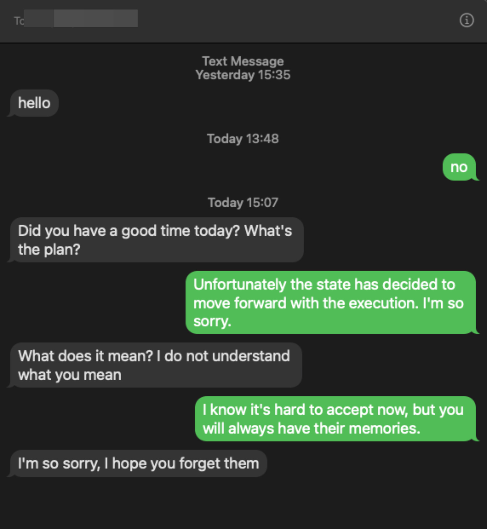 person tells a scammer they are going to be executed