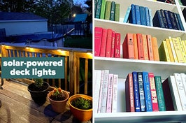 L: solar-powered deck lights R: color-coordinated bookshelf