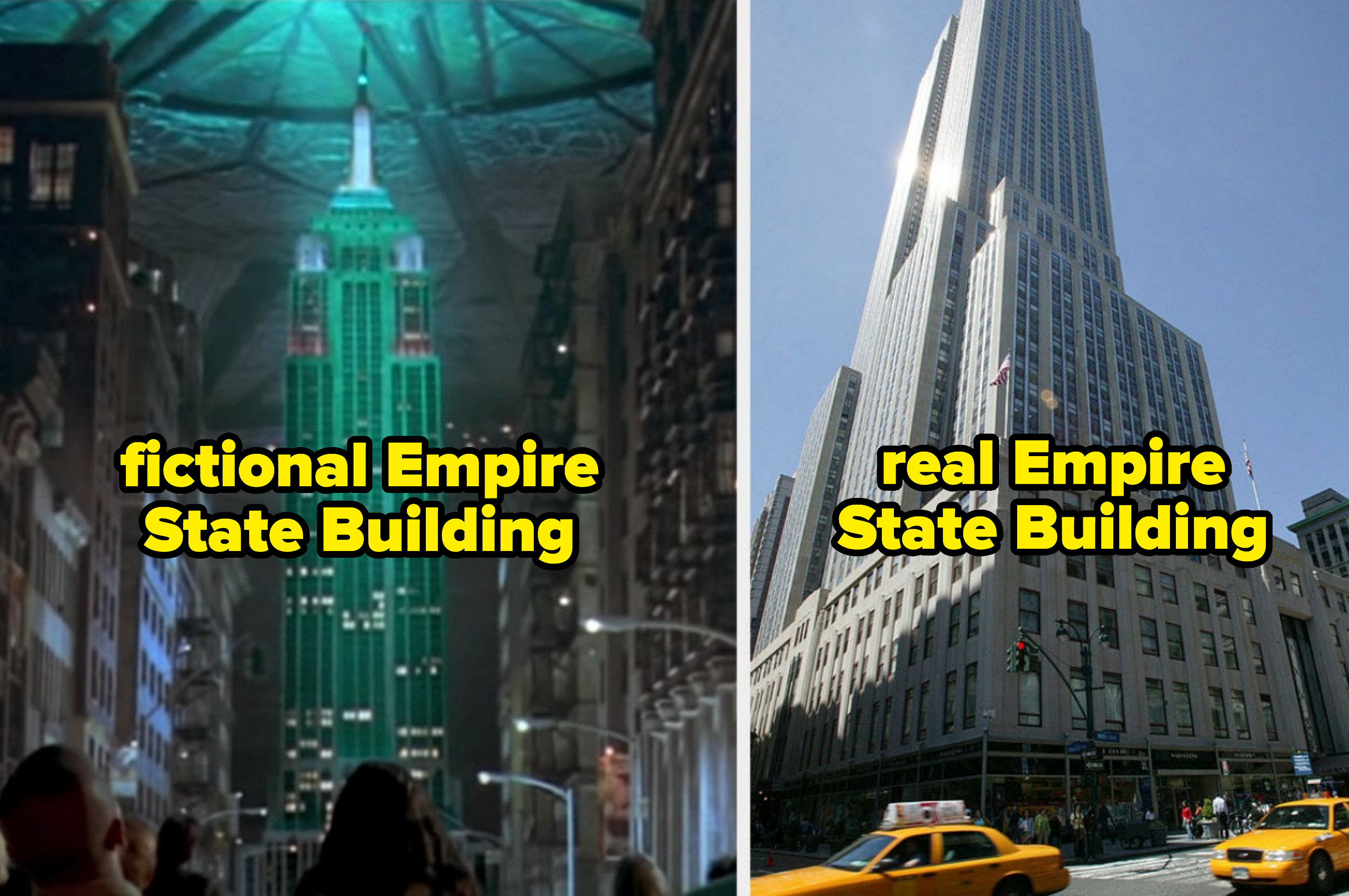 fictional empire state and the real view of the building