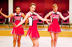 Quinn Fabray body rolling with Brittany S. Pierce and Santana Lopez dancing behind us