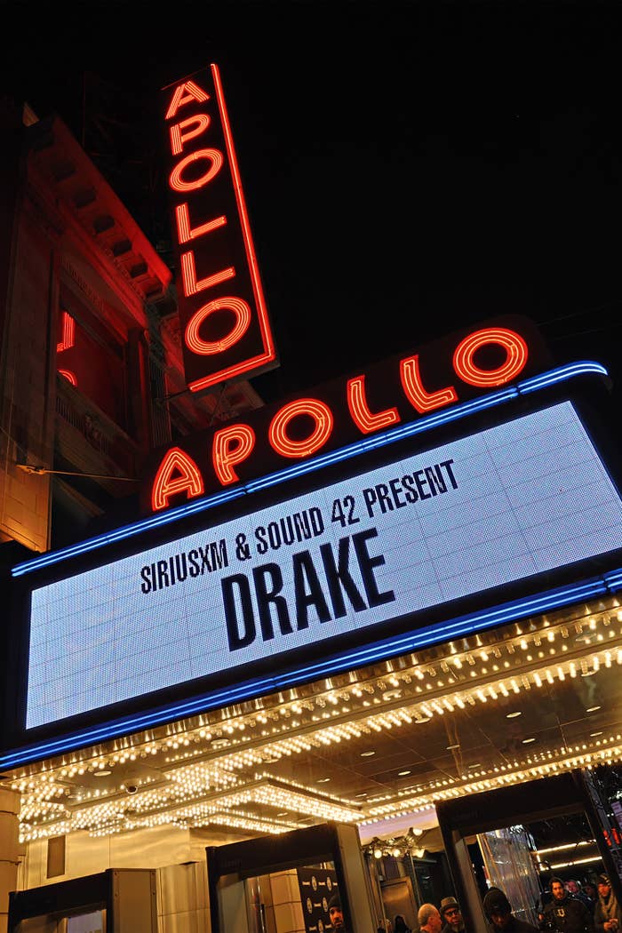 The Apollo marquee with Drake&#x27;s name