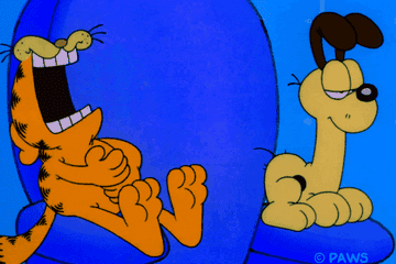 Garfield laughing while Odie seems unimpressed