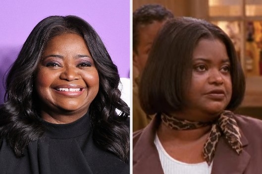 Octavia Spencer at Apple TV&#x27;s &quot;Truth Be Told&quot; premiere on left; Octavia Spencer on the right in &quot;Moesha&quot;