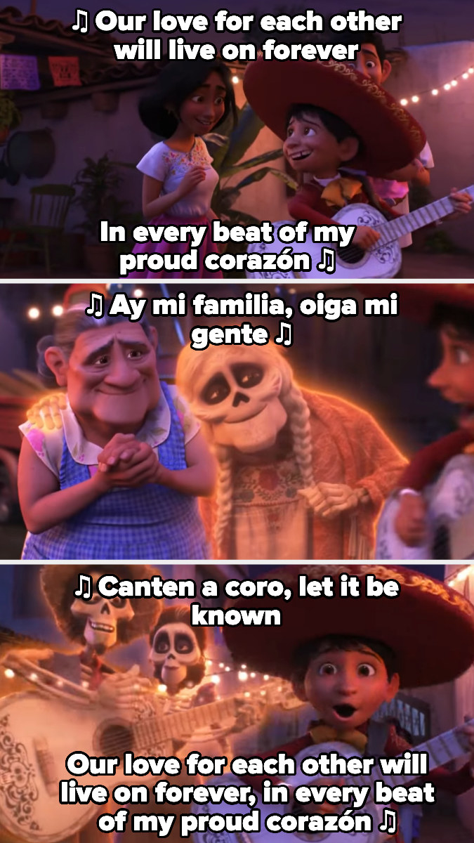 the family singing along to the song singing, our love for each other will live on forever in every beat of my proud corazon