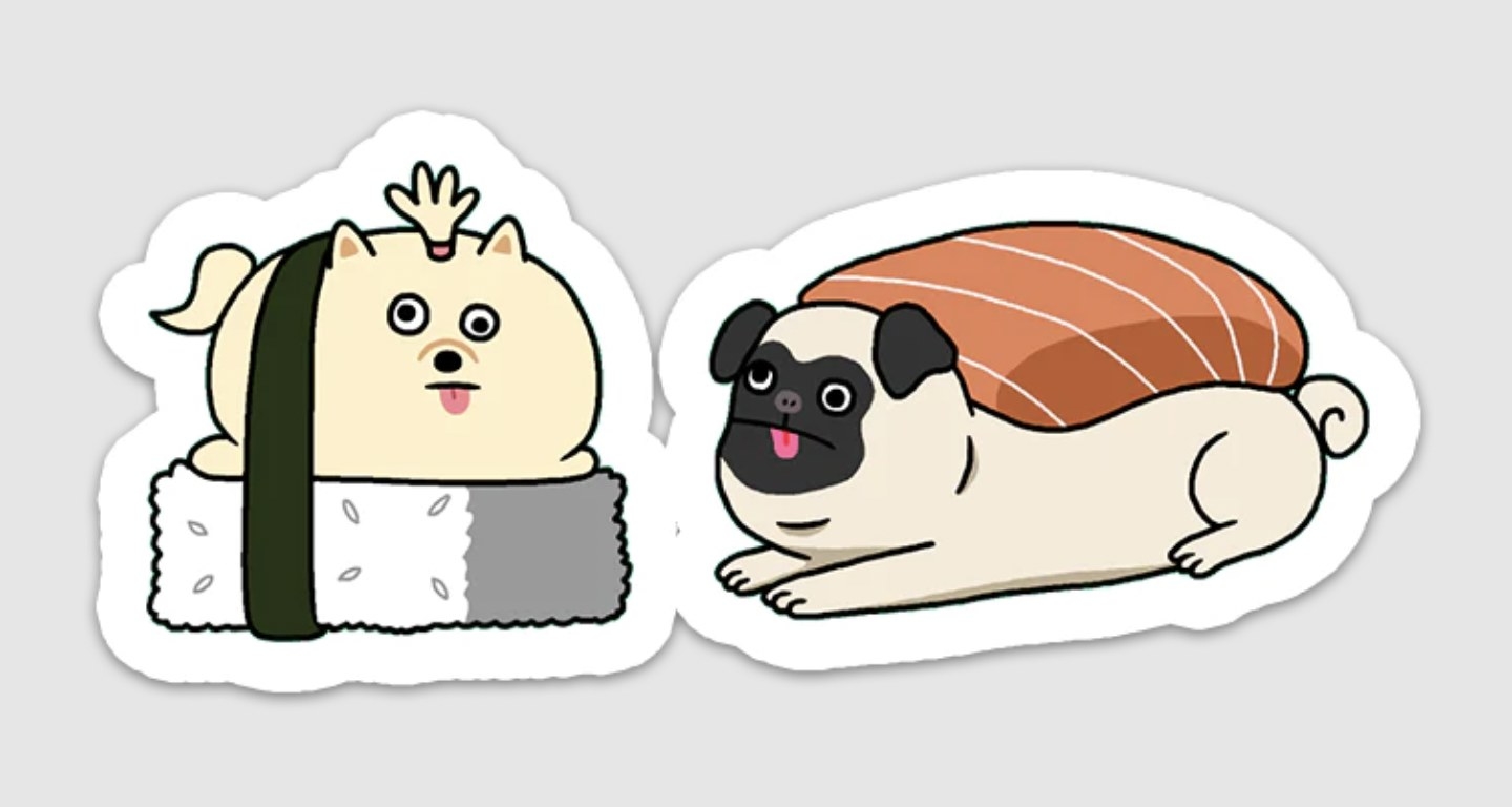 the sticker with two dog sushis