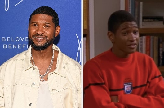 Usher on the red carpet on the left; Usher in &quot;Moesha&quot; on the right