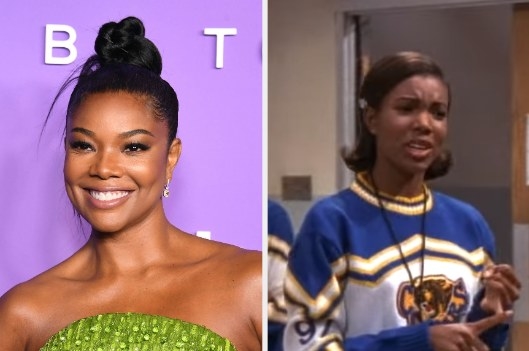 Gabrielle Union at a movie premiere on the left; Gabrielle Union appearing on &quot;Moesha&quot; on right