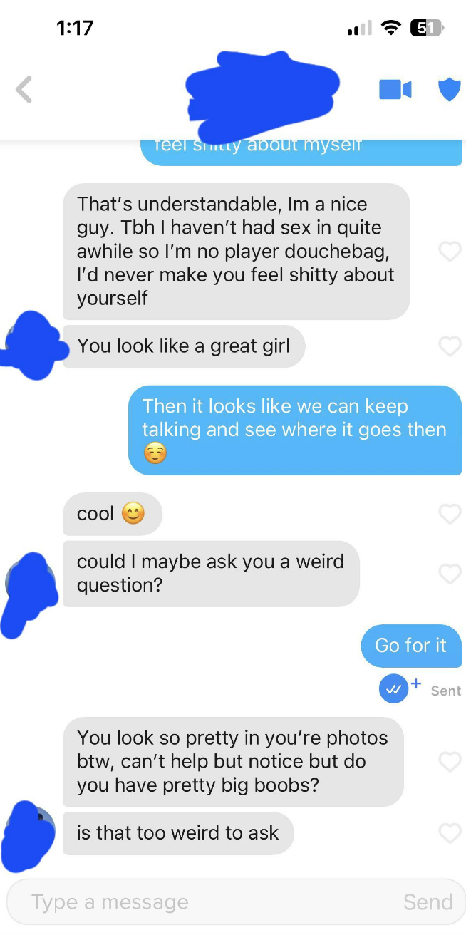 &quot;but do you have pretty big boobs? is that too weird to ask&quot;