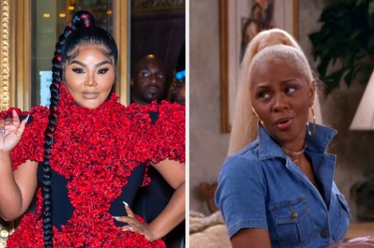 Lil&#x27; Kim attending Christian Siriano Spring 2022 fashion show on left; Lil&#x27; Kim in &quot;Moesha&quot; on right